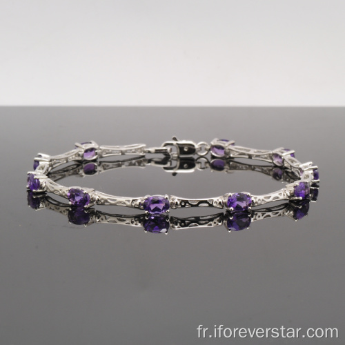 Bracelet en argent sterling avec améthyste en pierre naturelle